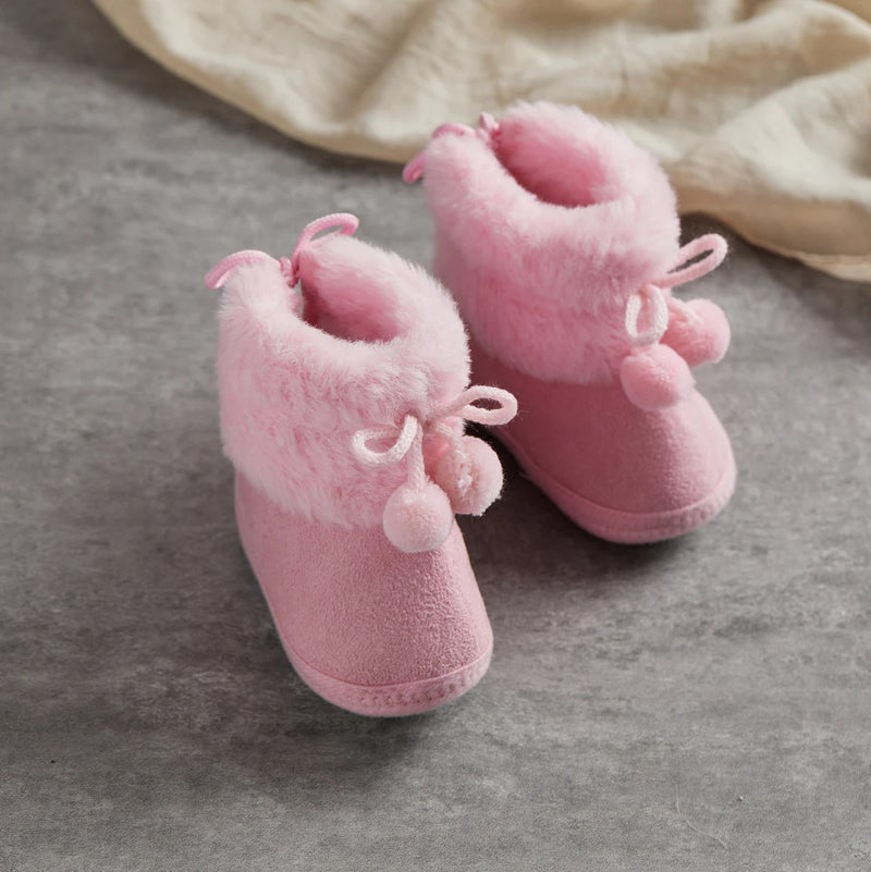 Baby pompom bow booties