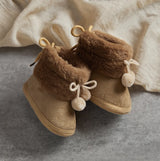 Baby pompom bow booties