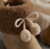 Baby pompom bow booties