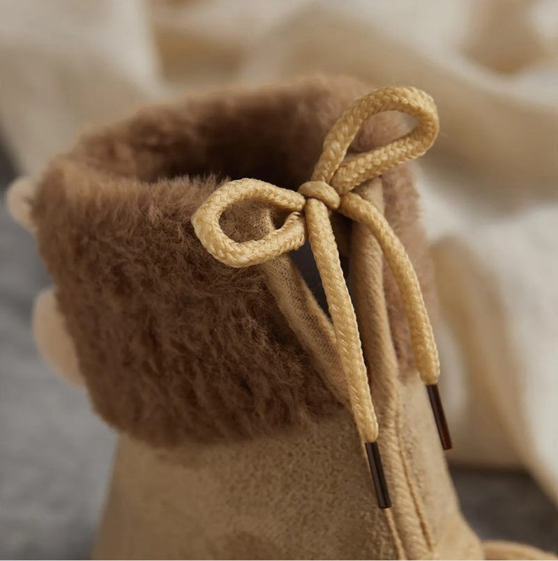 Baby pompom bow booties