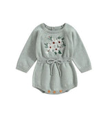 Embroidered floral mix knit romper suit