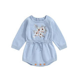 Embroidered floral mix knit romper suit