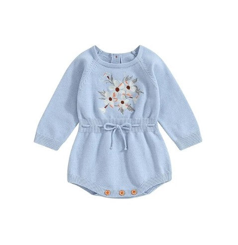 Embroidered floral mix knit romper suit